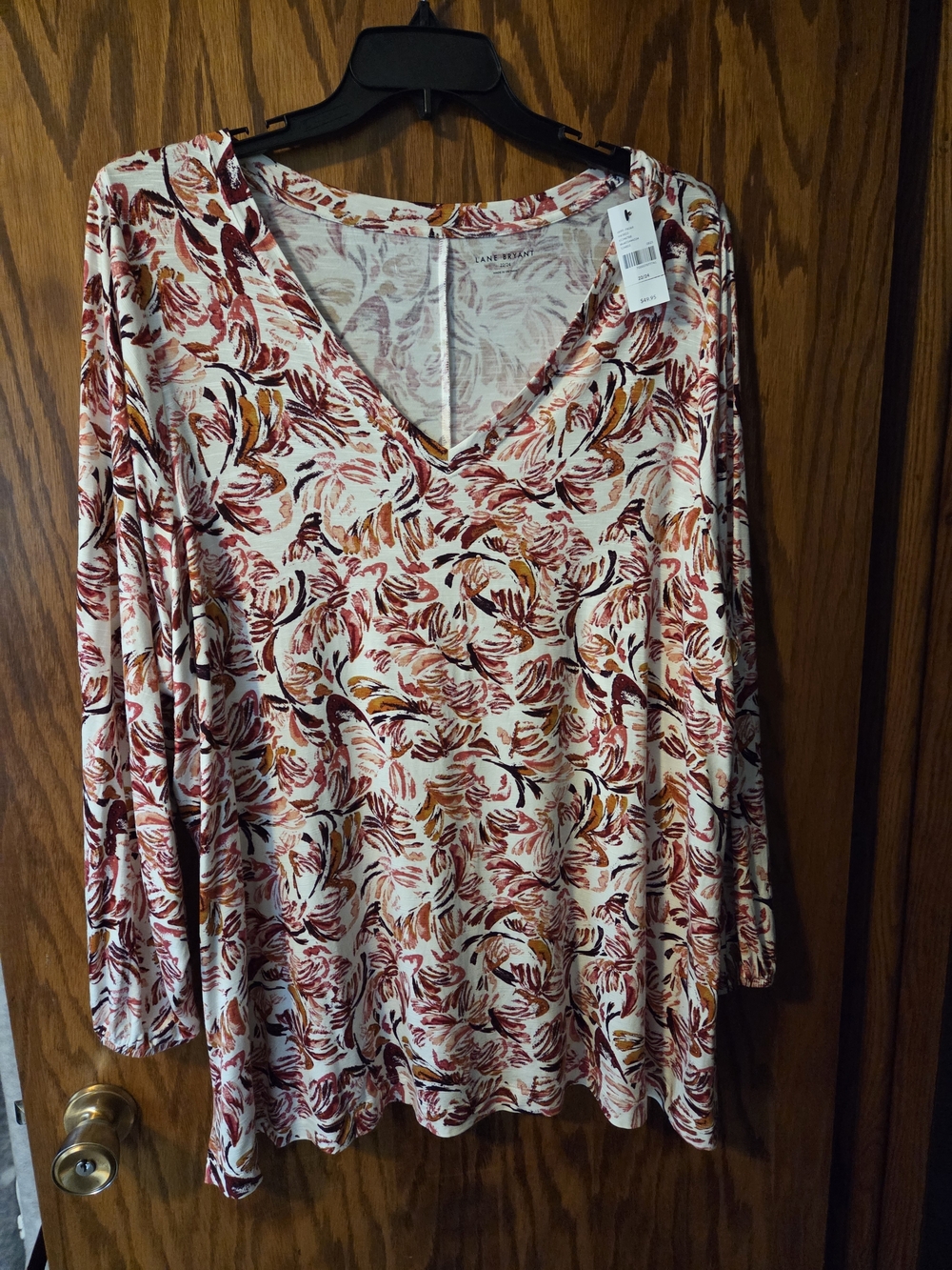Lane Bryant V‑Neck Long Sleeve Top in Rust, Mustard & White Floral